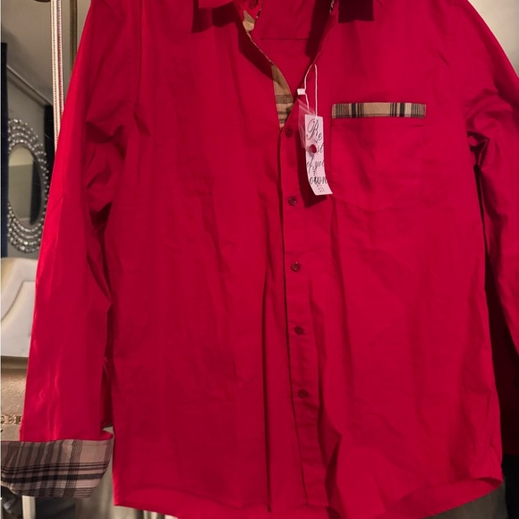 Coofandy Red Long Sleeve  plaid collar Dress Shirt large - Picture 2 of 5